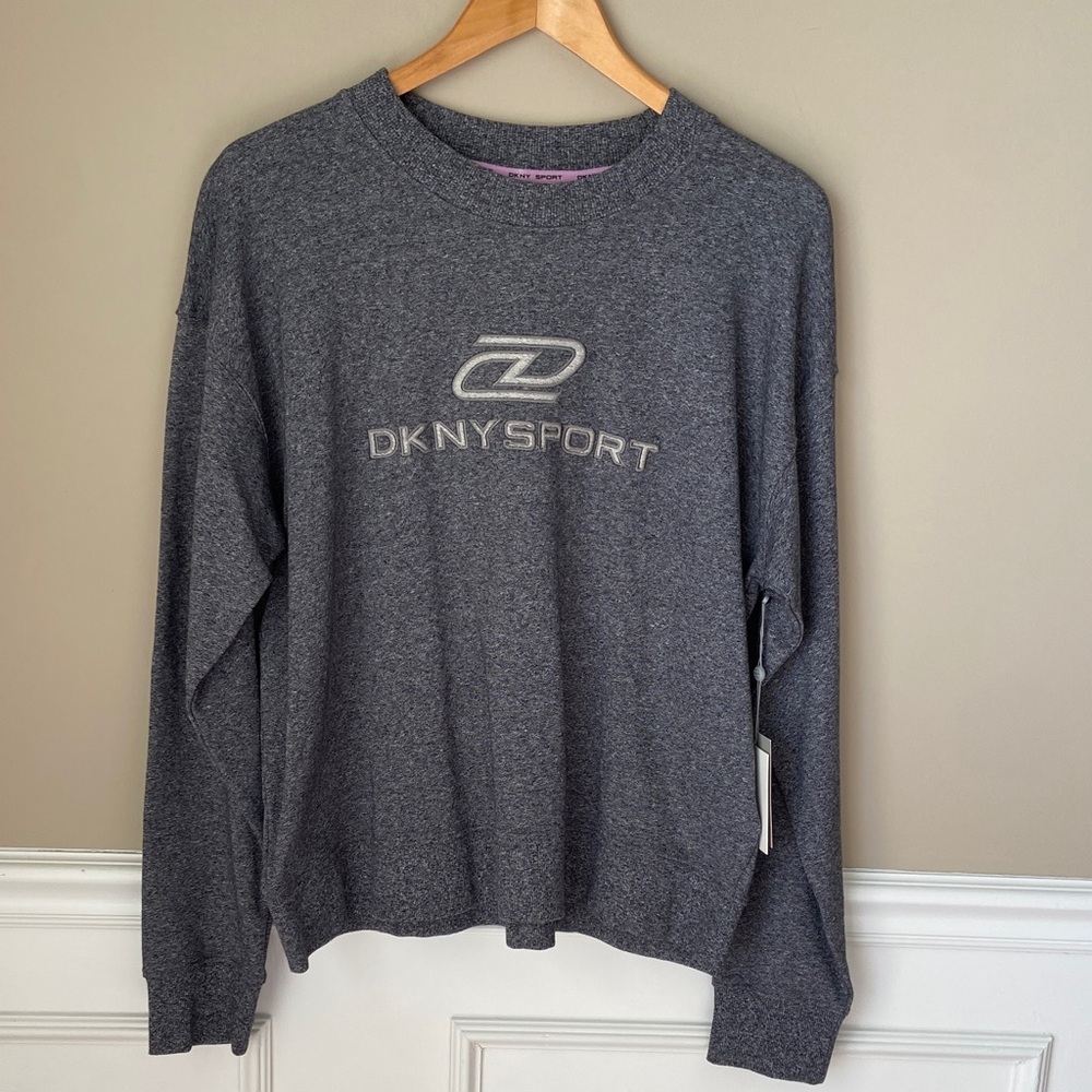 NWT DKNY Sport Cotton Charcoal‎ Logo Sweatshirt Size Large